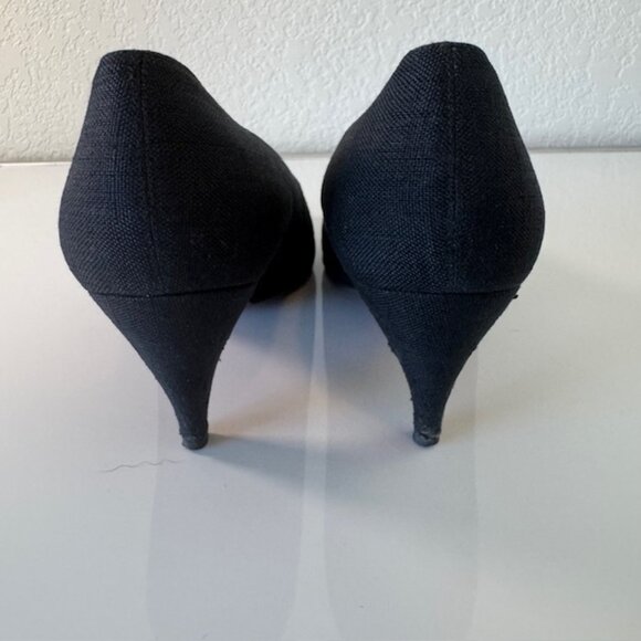 VINTAGE EVAN-PICONE (HAND MADE IN SPAIN) NAVY SOFT FABRIC HIGHHEEL PUMP Size 7.5 - Picture 2 of 7